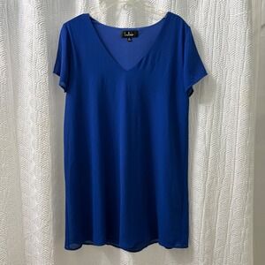 Lulus Royal Blue Sheer Shift Dress V-Neck‎ Short Sleeve Casual Medium